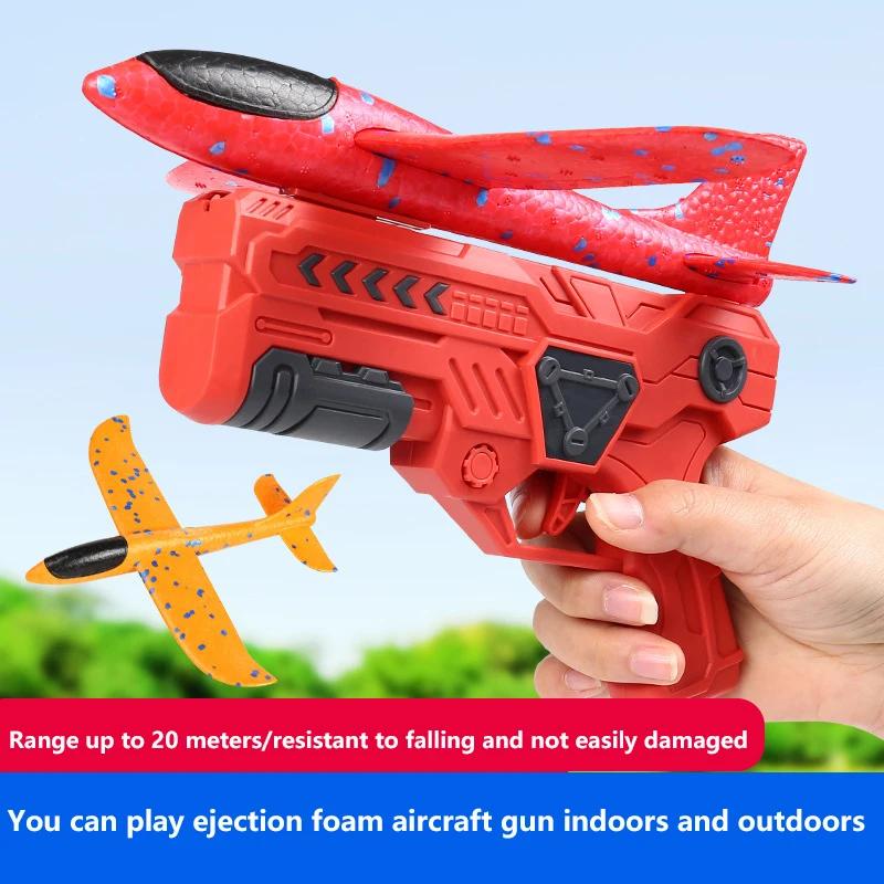 Outdoor Games Kids Glider Flight Flying Throw Foam Plane Shooting Gun Catapult Plane Launcher Toy for Kids Shooting Toy