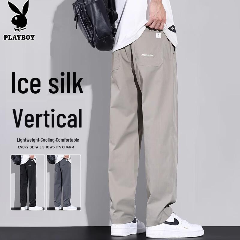 

PLAYBOY Men s Summer Quick-Dry Ice Silk Straight Leg Casual Pants XL