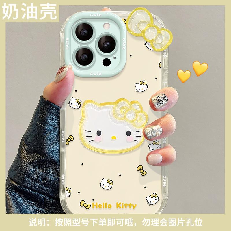 Polka dot Kt cat doll for Apple 16e cute phone case 13promax jelly 15 mirror holder 14 women