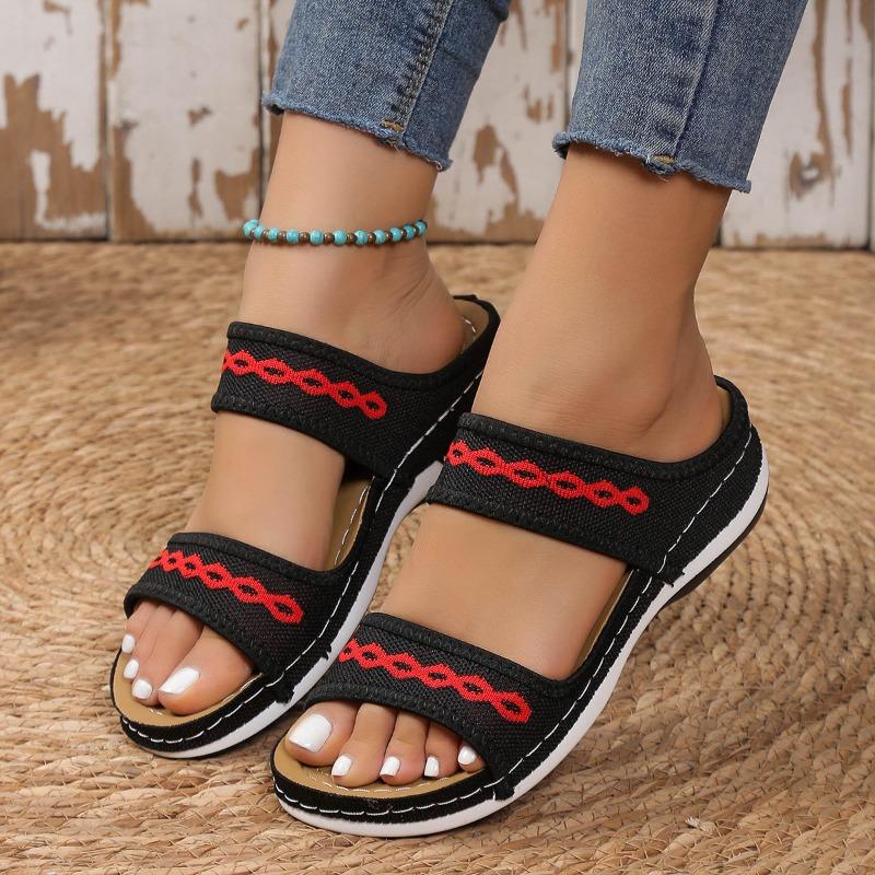 Women's Plus Size Summer Flyknit Slippers Low Wedge Lightweight Breathable Outdoor Shoes