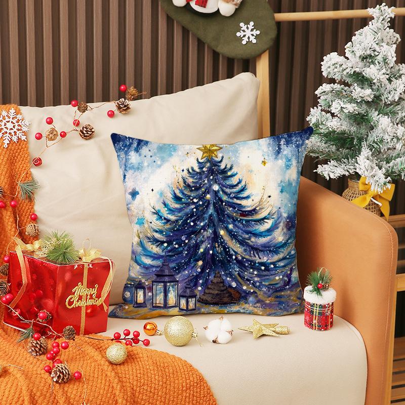 New Christmas Pillow Cover Linen Print Car Cushion Cartoon Cute Living Room Sofa Cushion