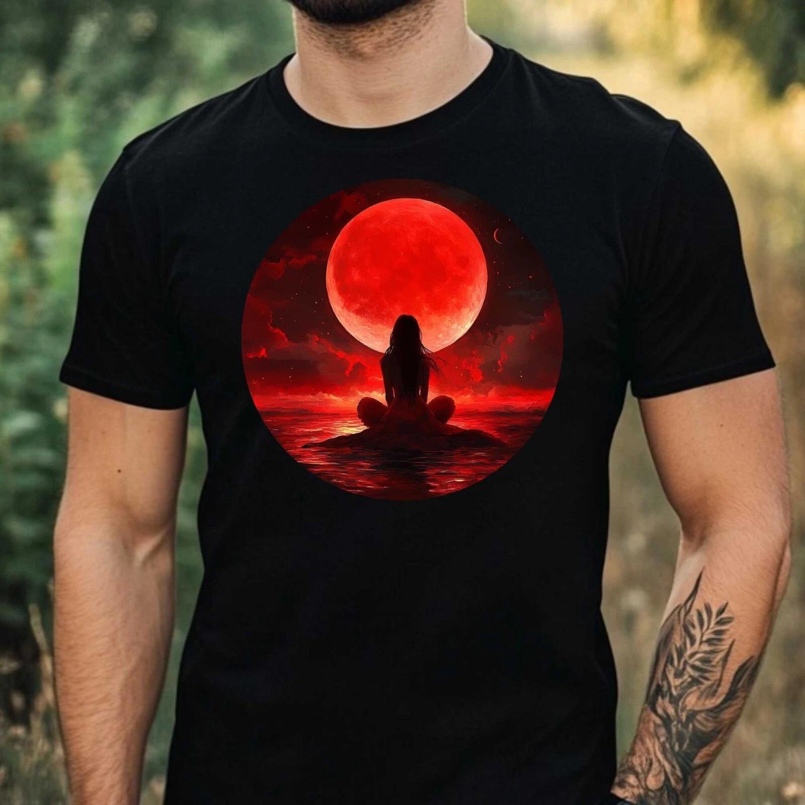 T-Shirt Herren Meerjungfrau Roter Mond Motiv Baumwolle Größe XS bis 5XL S