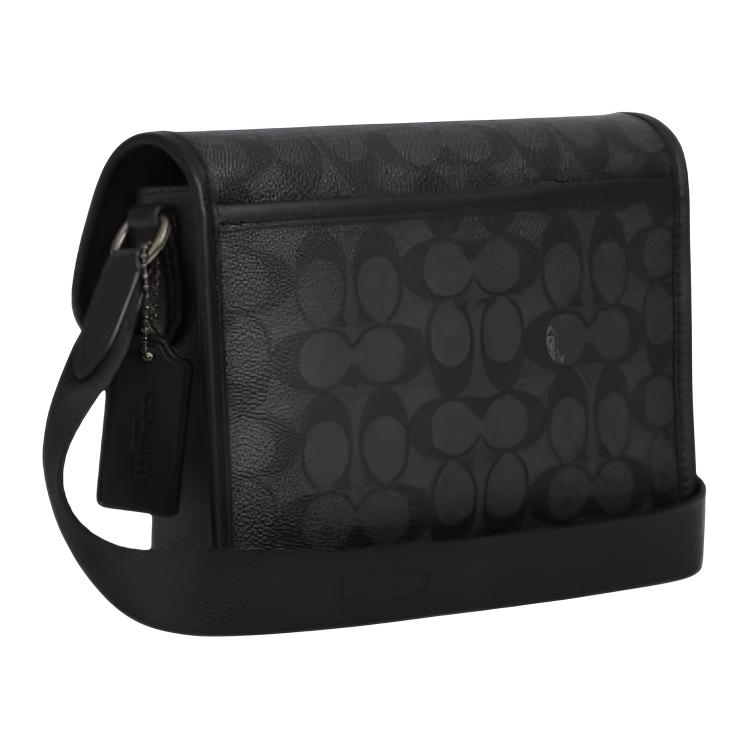 Coach League 22 Logo Print Faux Leather Shoulder Crossbody Bag Small Men Bags Black CBX09-QBMI5