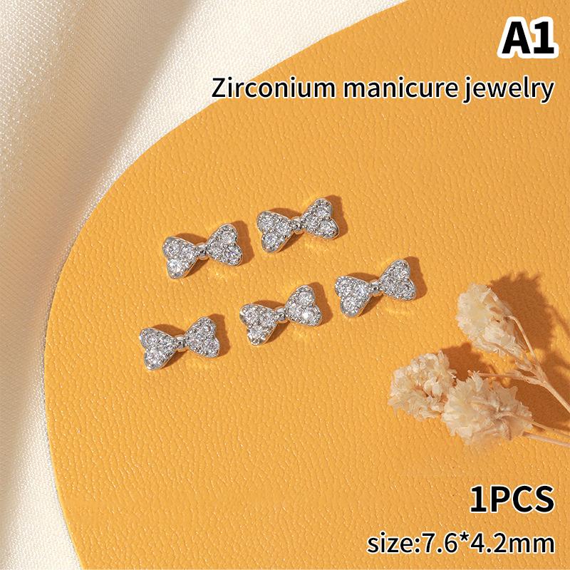 1Pc Glitter French Silver Bow Nail Art Charm 3D  Glass Stone Pearl Bowknots Nail Jewelry Diy Manicure Accessory