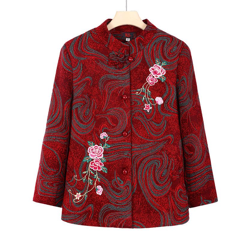 

Spring Embroidered Cardigan for Middle-Aged and Elderly Women 2XL (Recommended 95-110 kg)