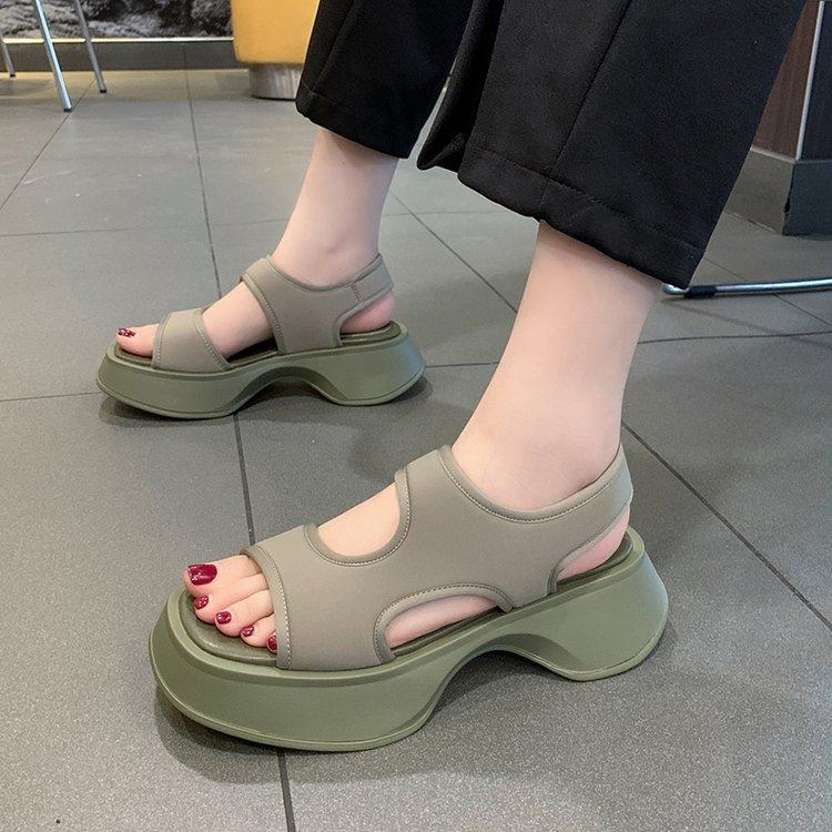 Thick Bottom Sandals Female Summer New Fish Mouth Square Head Set Foot Beach Shoes Open Toe Sports Wind Casual Sandals