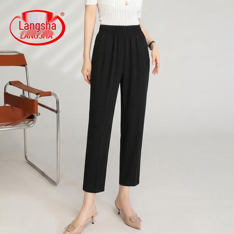 LangSha Women s Summer Thin Elastic High Waist Plus Size Capri Pants 5XL