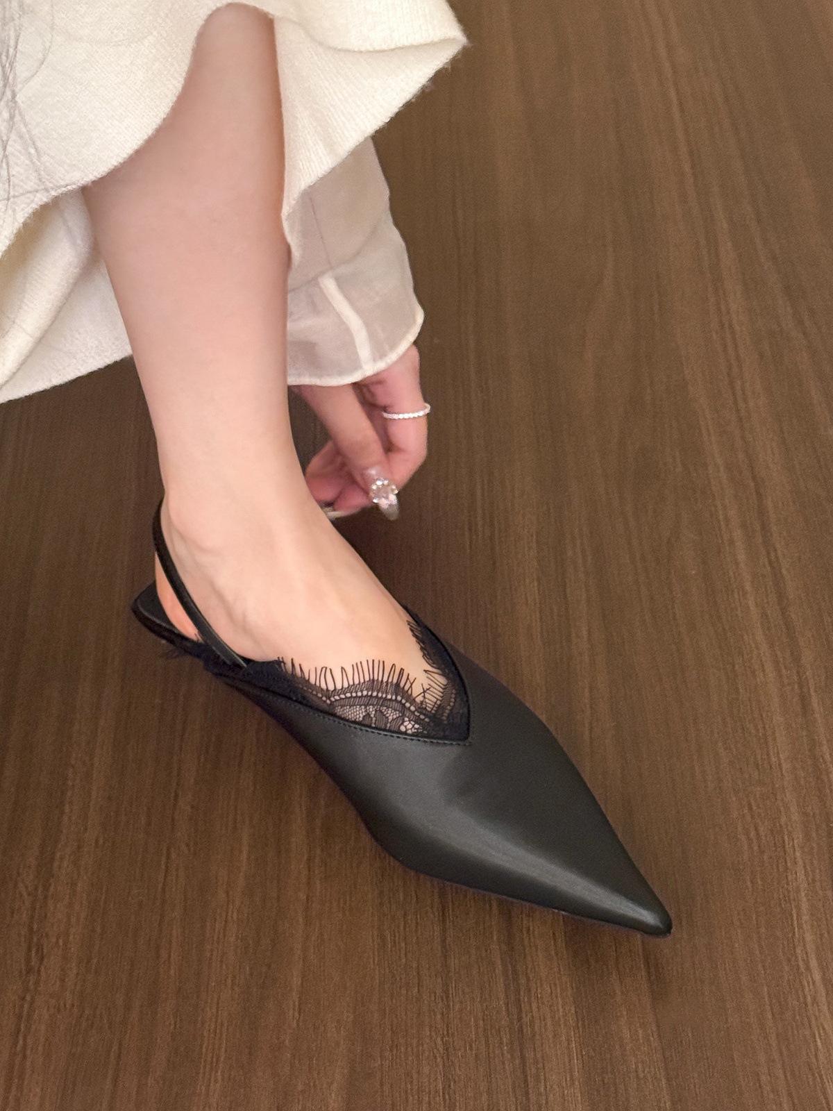 

Белая Фантазия • Кружевные Легкие Туфли-Лодочки Женские Заостренный Задник Низкий Каблук Сандалии 40 чёрный