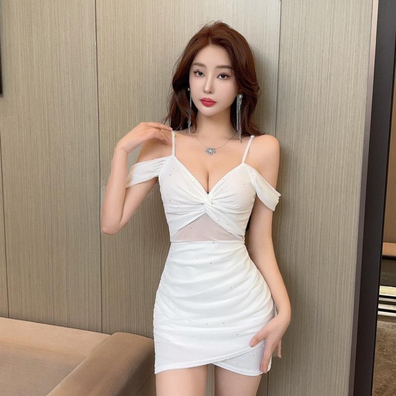 Socialite Chic Low-Cut Mesh Camisole Nightclub Mini Dress