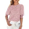 Women's Chiffon Blouse Crew Neck Tops Half Sleeve Pullover T-Shirt Floral Print Tunic Blouse Shirts