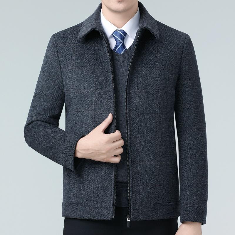 Revers-Kaschmirjacke, Herren-Kurzoberteil, herausnehmbares Daunenfutter, Wolljacke für Mittelalte und Ältere, Papa-Outfit