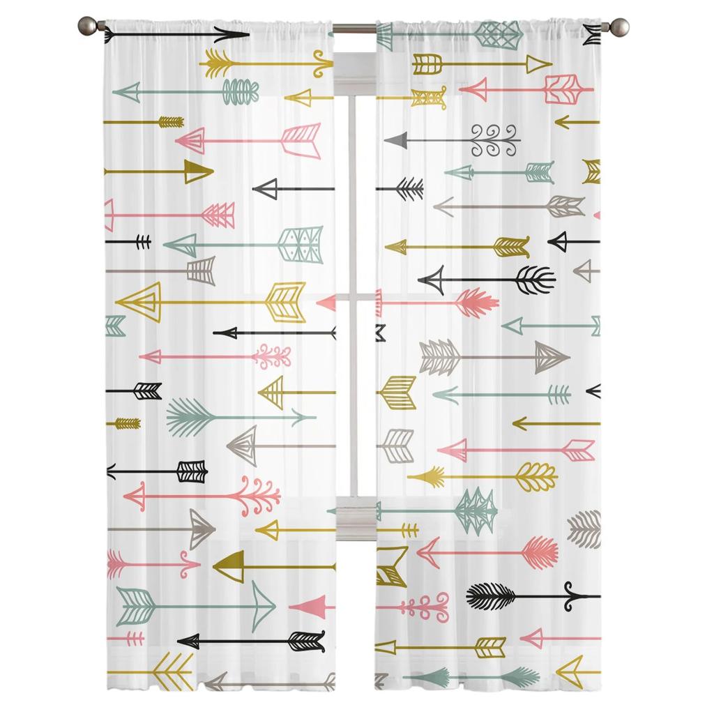 Tribal Feather kolorowe strzałki tiulowe zasłony na zasłony do salonu okno przezroczyste nowoczesne zasłony na wystrój sypialni