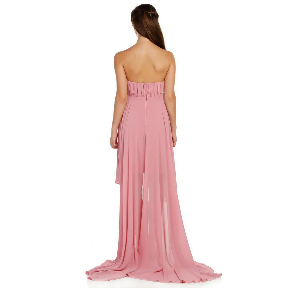 Fierte Women's Evening Dress Azr4489 Strapless Stone Detail Chiffon Skirt Salmon Yellow Green Blue Red