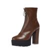 Autumn and winter lace-up new high heel-large size front zipper low tube Martin boots women