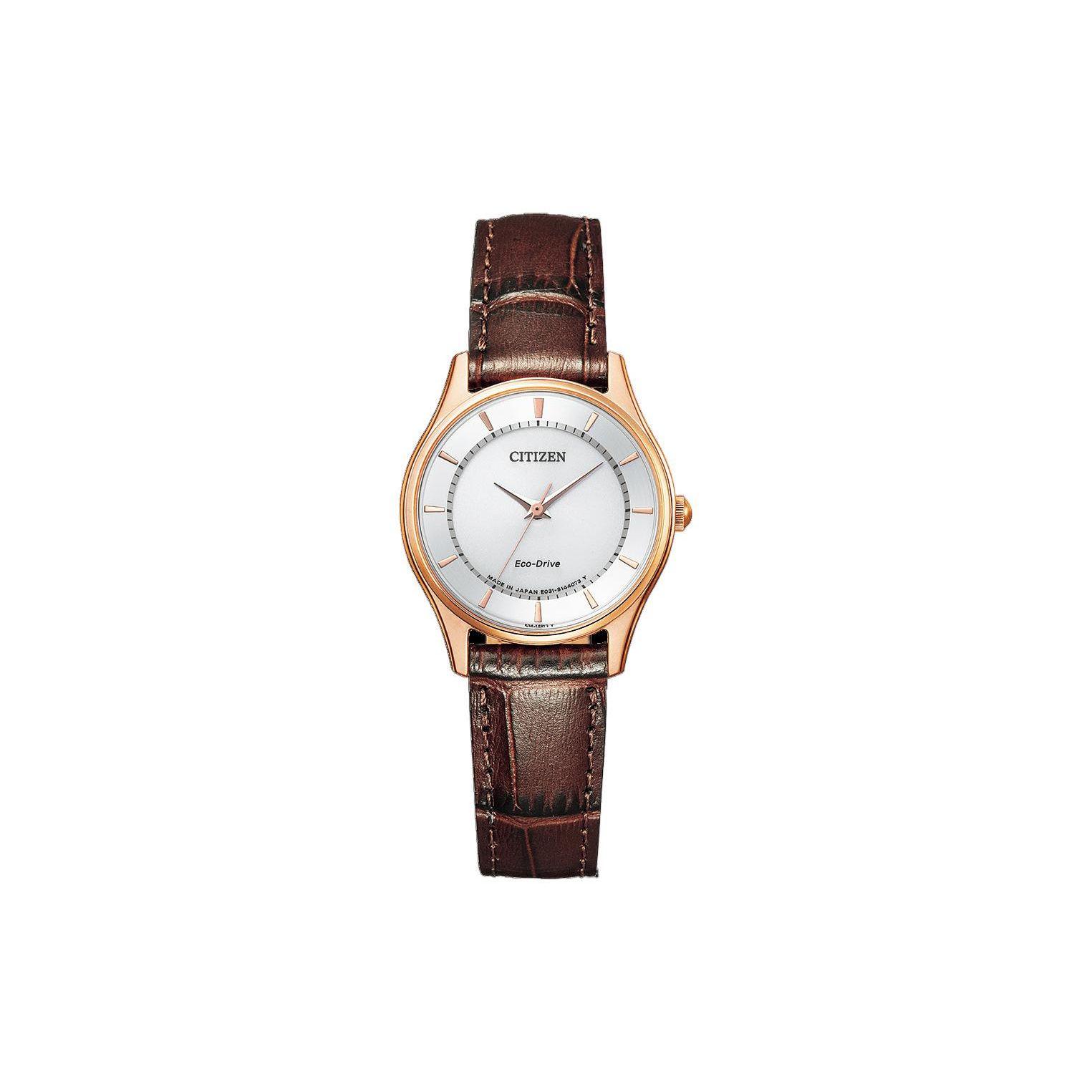 Citizen Women's Silver 50M Waterproof Eco-Drive Quartz Watch Leather Strap Watches Em0402-05A