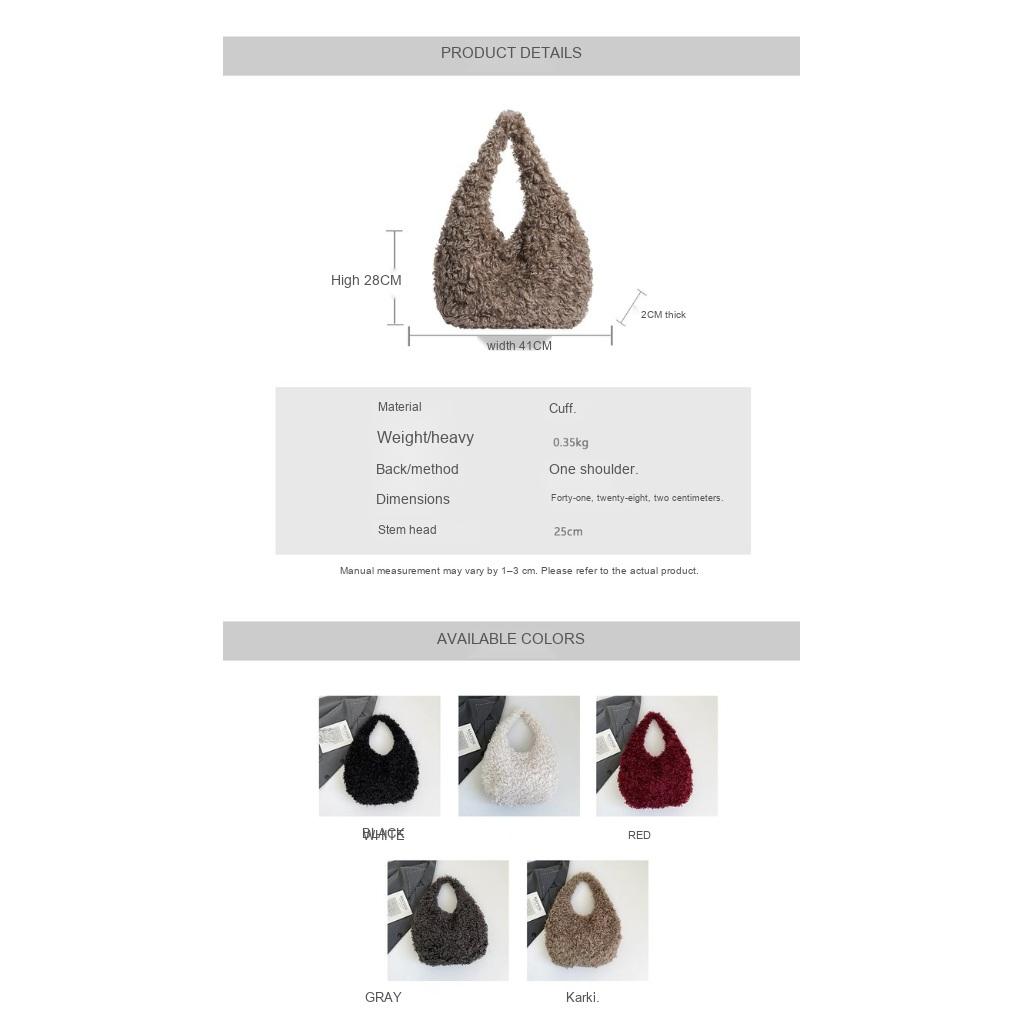 Bolso de Hombro de Felpa para Mujer, Felpa, Gran Capacidad, para el Viaje Diario