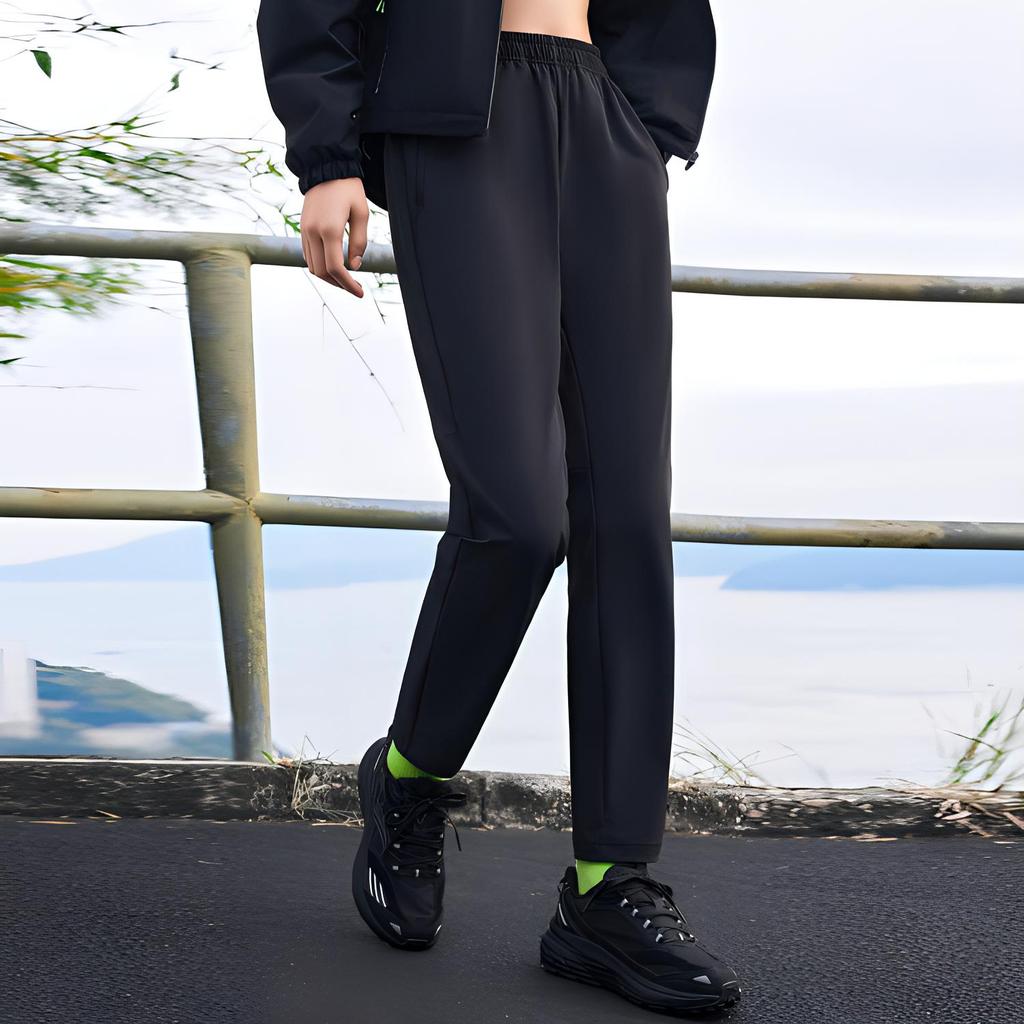 Anta Running Series Solid Color Mid Waist Straight Leg Fitness Pants Women Pants Black 962415501-1