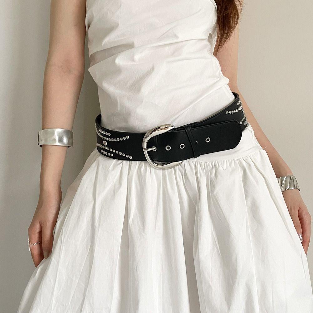 Gothic Women's Waist Belt Y2k Dress Jeans Belt Versatile Rivet Wide Belt  Skirt Accessory