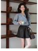 2025 High Waist PU Leather A-line Shorts with Lace Patchwork for Women