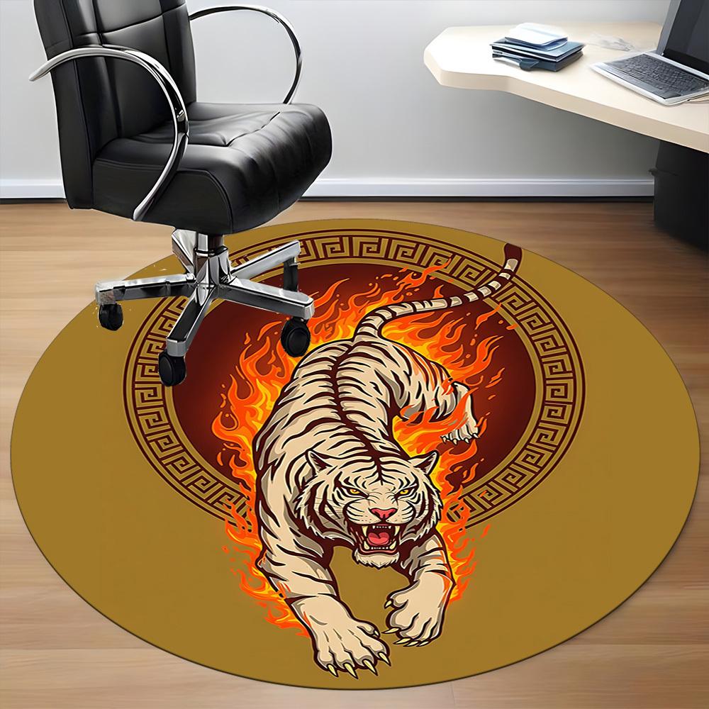 1pc Flaming Tiger Circle Office Round Area Rug, Under Office Chairs Bedroom Living Room Home Decor, Room Deco, Available in Various Sizes