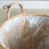 Garden Plant Display Baskets Woven Seagrass Pot with Handle, Built-in Plastic Film Lining Sustainable Straw Planters Storage Basket, Natural