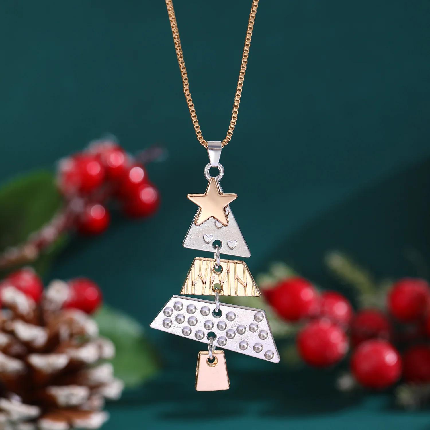 Christmas Tree Long Drop Earrings for Women Hollow Tree Star Dangle Earring Party Punk Jewelry