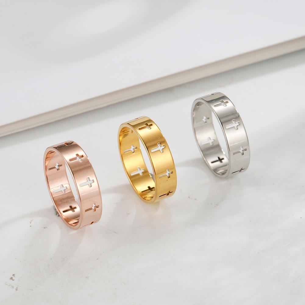 Stainless Steel Couple Rings Stylish Jewelry  Color Color Supernatural Cross Women 'S Men 'S Finger Ring Engagement Bridal Bridal Present Gift