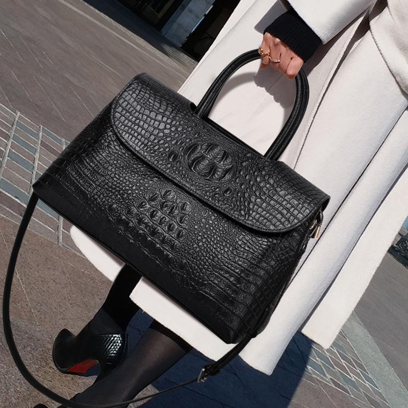 New High-end Women's Handbag with Crocodile Pattern Cowhide Versatile Commuting Briefcase