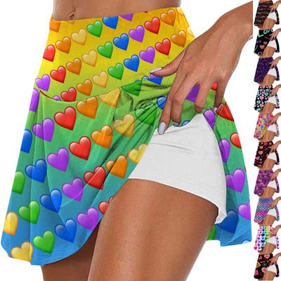 Women's Fashion Valentine's Day Printed Casual Sports Fitness Running Yoga Tennis Skirt Pleated Short Skirt Shorts Half Skirt
