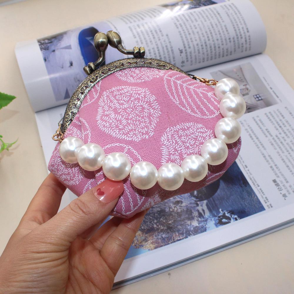 10.5cm Canvas Leaf Print Clasp Coin Purse - Handmade Retro Ladies' Clutch with Snap Closure
