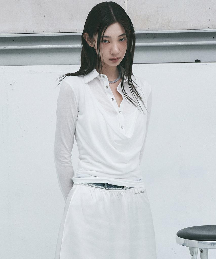 Nigaennikol Drape Collar Slim Top_Ivory
