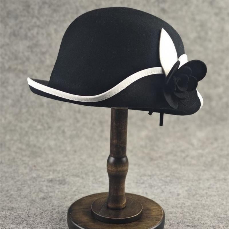 Cappello da Donna in Feltro Stile Occidentale Versatile Tendenza Moda Camelia