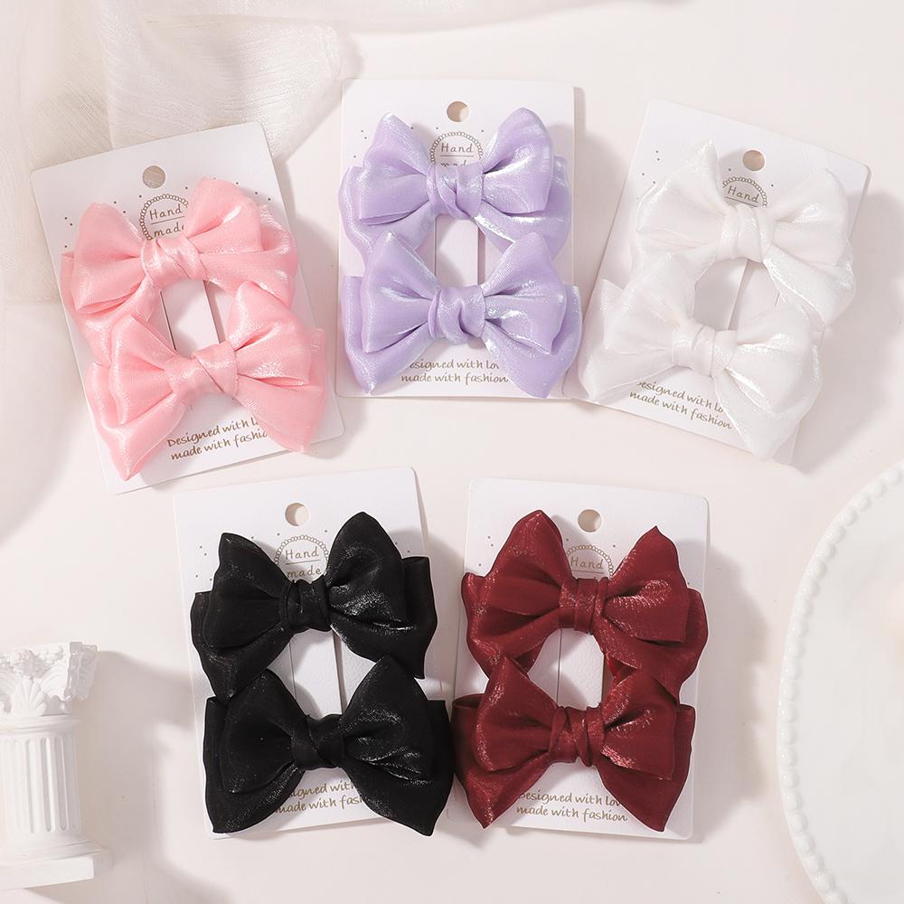 2pcs Elegant Solid Chiffon BowPonytail Hair Clips Baby Girls Hair Ornament Hairpin Barrettes