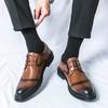 New Korean Fashion Brand Men's Pointed Block Comfortable Leather Shoes Spring Men Business Lace Up Formal Wedding Leather Shoes