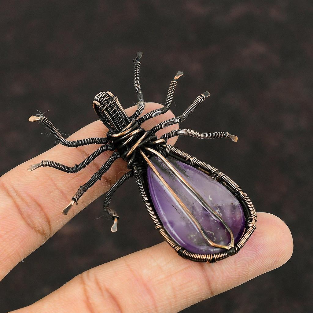Star Amethyst Copper Pendant Copper Wire Wrapped Gemstone Pendant Copper Spider Jewelry Handmade Pendant Gift For Her Star Amethyst Jewelry