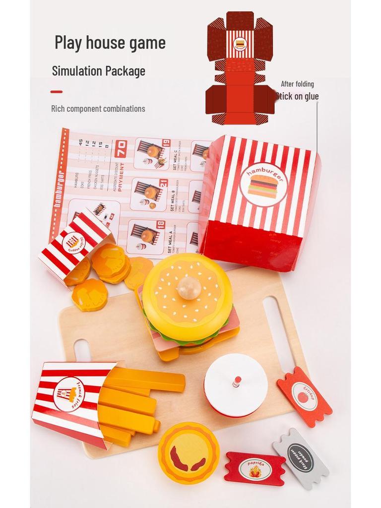 Wooden Kitchen Utensils and Hamburger Play Set - Fun Children's Toy Ornaments