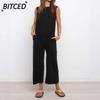 Women's Fashion Casual Sleeveless O-Neck Pants Suits