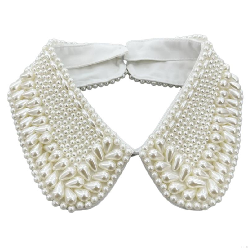 M7DD Fashionable Imitation Pearls Beaded False Collar for Women Casual Formal Wear Detachable Choker Shirt Insert Collar Lapel