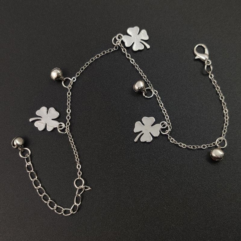 

Браслет на щиколотку с четырьмя листочками клевера и тремя колокольчиками, быстро продаваемый, самый продаваемый аксессуар для ног серебряный