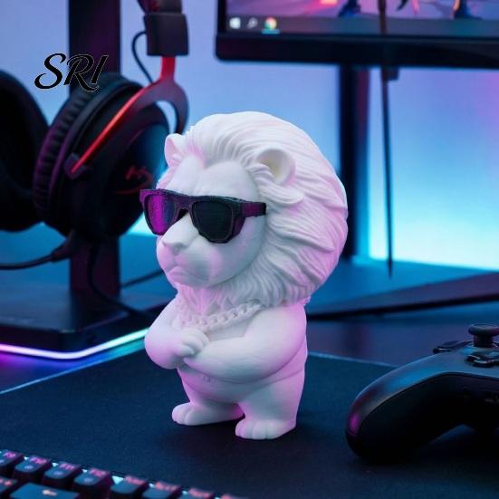 Desktop Stress Relief Toy 3D Printed Lion Figurine Funny Cool Statue with Sunglasses Collectible Ornament for Home Office Executive Desk Decor
