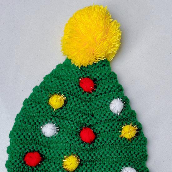 Christmas Knitting Hat Red Green Patchwork Color Knitted Wool Ball Decoration Holiday Hat Festive Party Wear