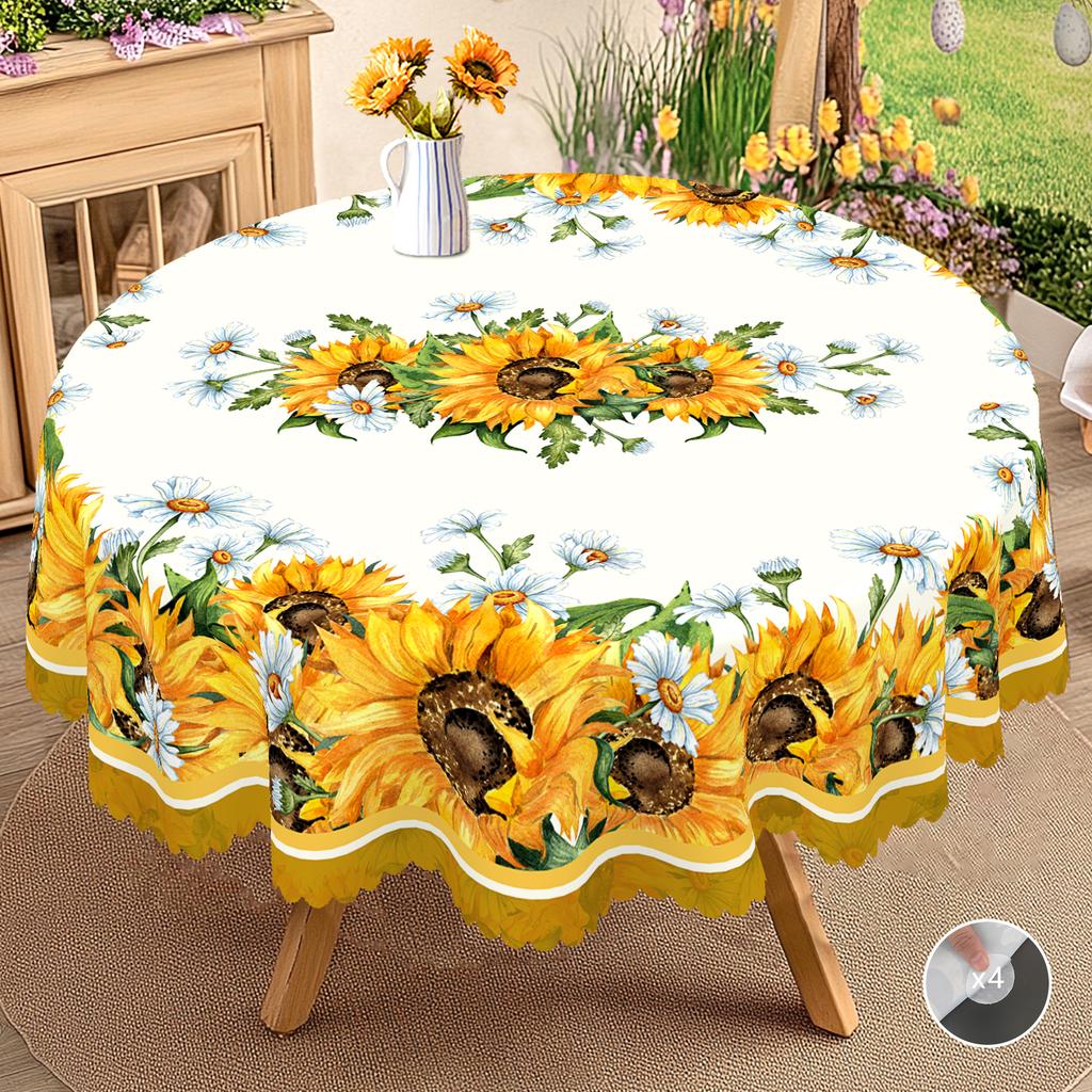 1 Stück Tischdecke mit Sonnenblumenmuster, rund und rechteckig, verschiedene Größen, elegantes florales Frühlings- und Sommerdesign, Französisch frisch, Su