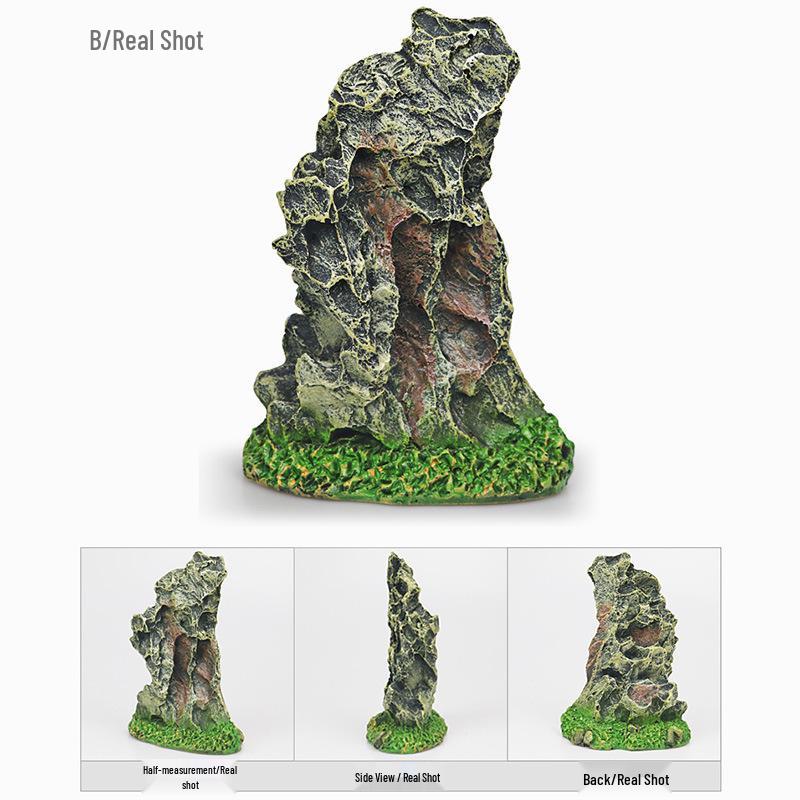 Aquarium Resin Rockery: Small Stone Decor with Aquatic Plant Simulation & Pine Bark