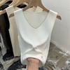 Women's Sleeveless Knit Tank Top Square Neck Chain Trim Slim Fit Solid Color Basic Top