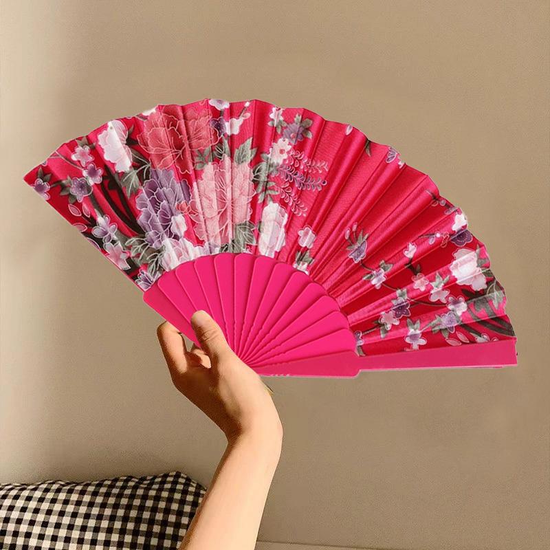 1Pc Flower Pattern Vintage Chinese Style Fashion Dance Fan Elegant & Luxurious Hand Held Folding Fan Stamping Design