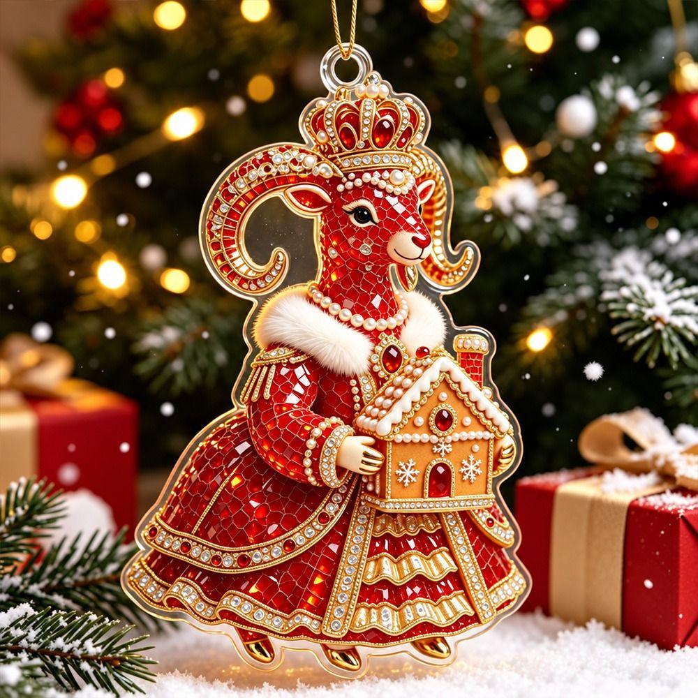2D Flat Goat Hanging Ornament Set Acrylic Artificial Rhinestone Goat Pendant Simulation Shining Animal Hanging Decoration
