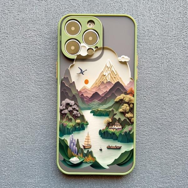 2D Printing Landscape Phone Case For iPhone 16 14 Pro 13 Mini 15 7 8 Plus SE2 XS X XR 12 Pro Max Creative Mountains Back Cover