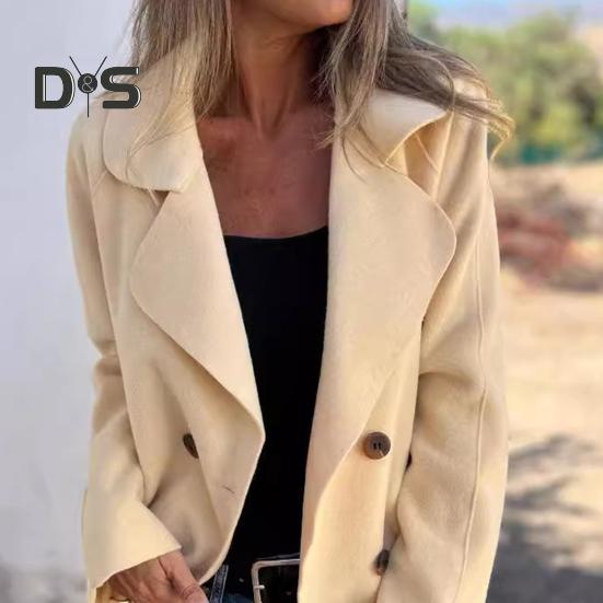 Sobretudo de inverno feminino, gola virada para baixo, cor sólida, dupla face, lã, trespassado, solto, casaco térmico, manga comprida, para deslocamento, namoro, primavera