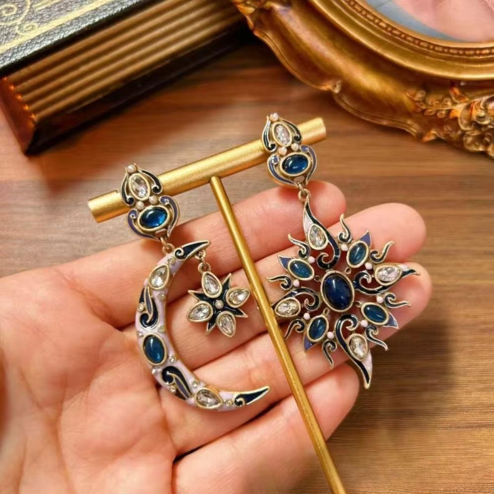 Embedded Sun Moon Earrings Versatile Stud Earring Aesthetics Ear Jewelry  Mom