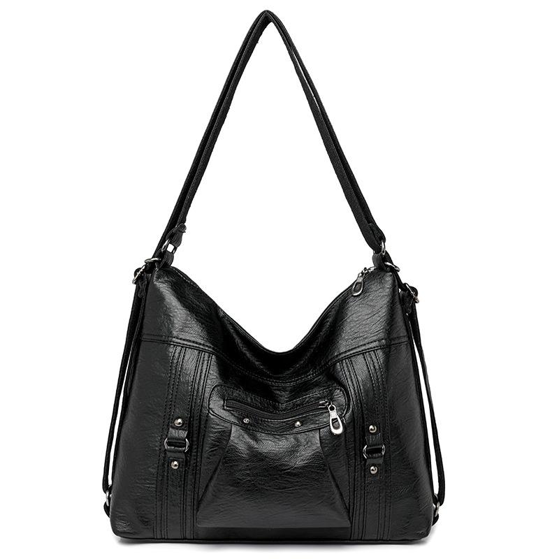 Women's Bag Soft Leather Women's Large Capacity Single Shoulder Crossbody Bag Retro Zipper Backpack